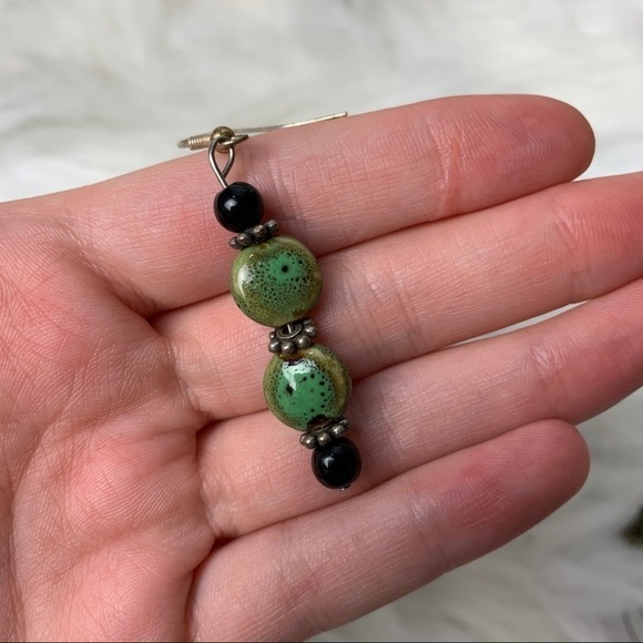 Handmade Green & Black Stone Drop Earrings - Picture 2 of 3